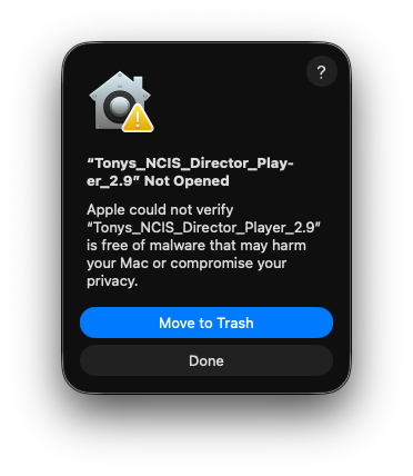 Security Warning Dialog